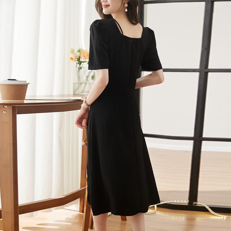 Split A-line Korean style square collar summer dress