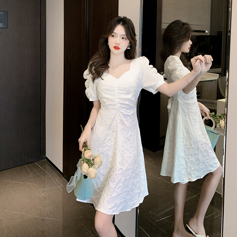 Slim show young summer dress jacquard temperament belt