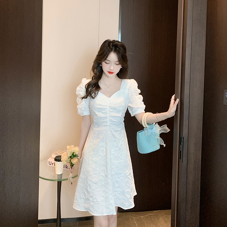Slim show young summer dress jacquard temperament belt
