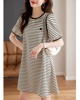 Stripe short T-shirt Casual lantern sleeve dress for women