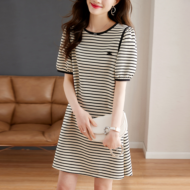Stripe short T-shirt Casual lantern sleeve dress for women