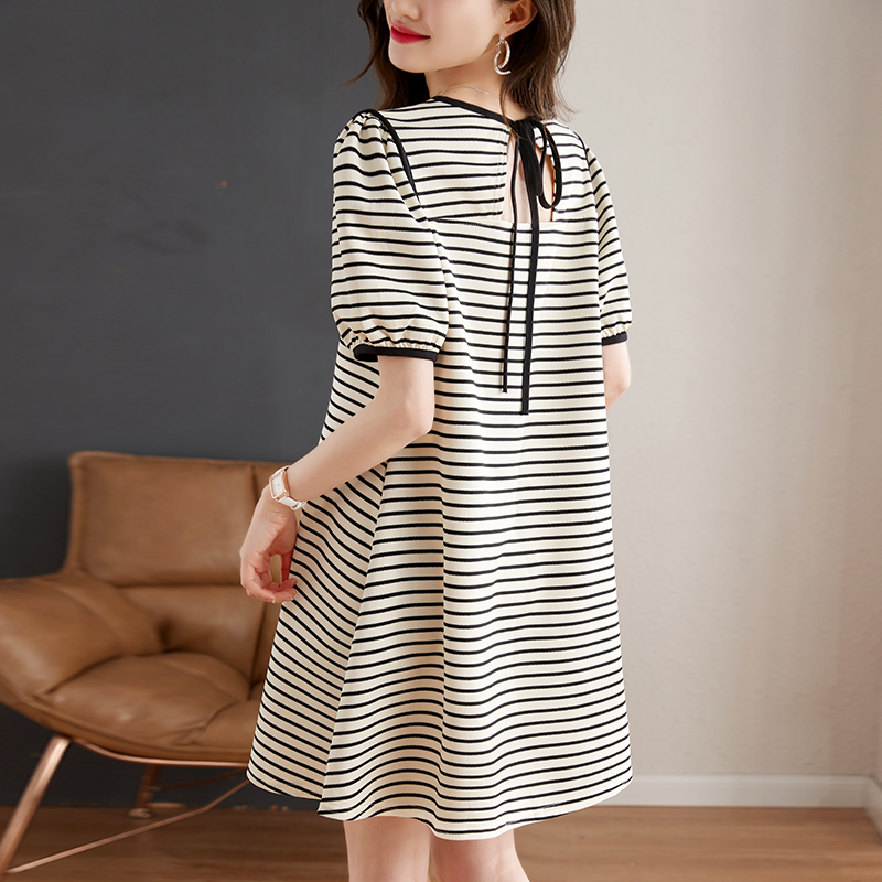 Stripe short T-shirt Casual lantern sleeve dress for women