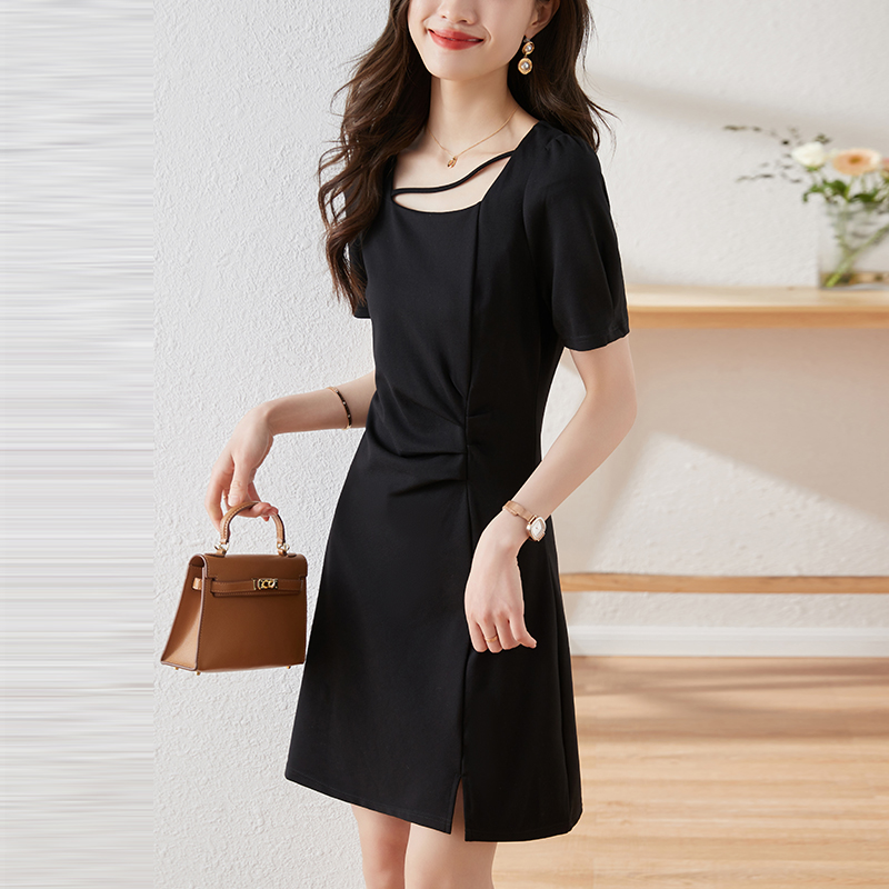 Short Western style slim summer fold pinched waist dress for women