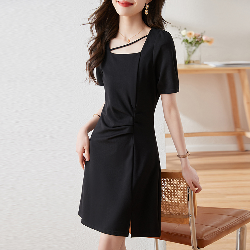Short Western style slim summer fold pinched waist dress for women