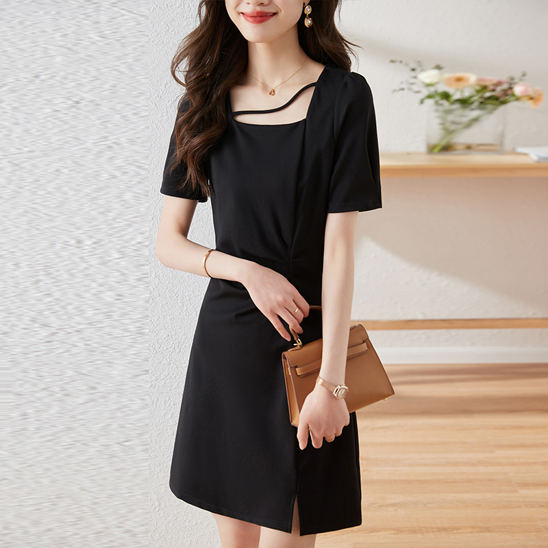 Short Western style slim summer fold pinched waist dress for women