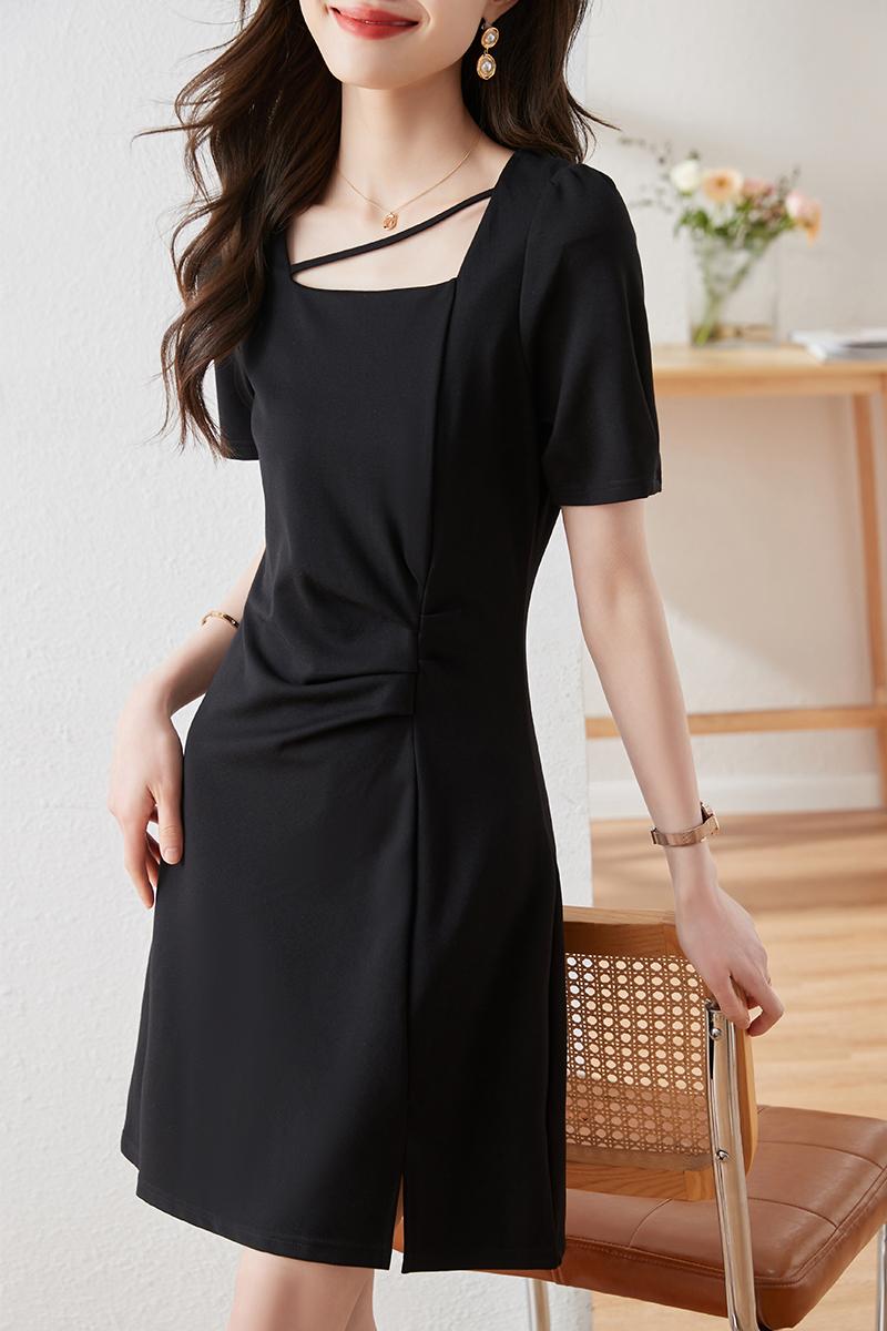 Short Western style slim summer fold pinched waist dress for women