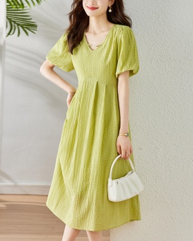 Simple fashion sweet summer V-neck fresh long dress