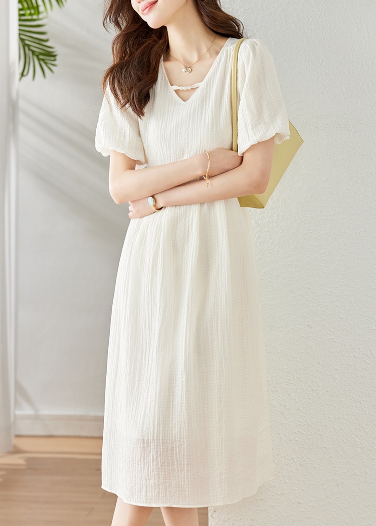 Simple fashion sweet summer V-neck fresh long dress