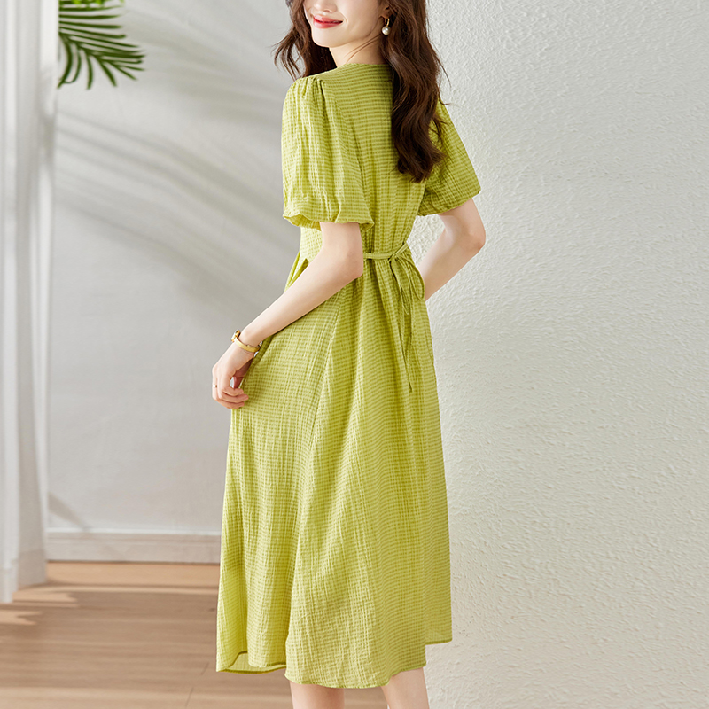 Simple fashion sweet summer V-neck fresh long dress