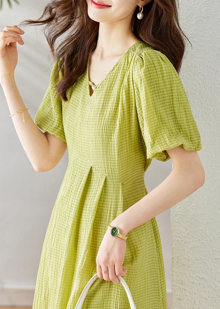 Simple fashion sweet summer V-neck fresh long dress