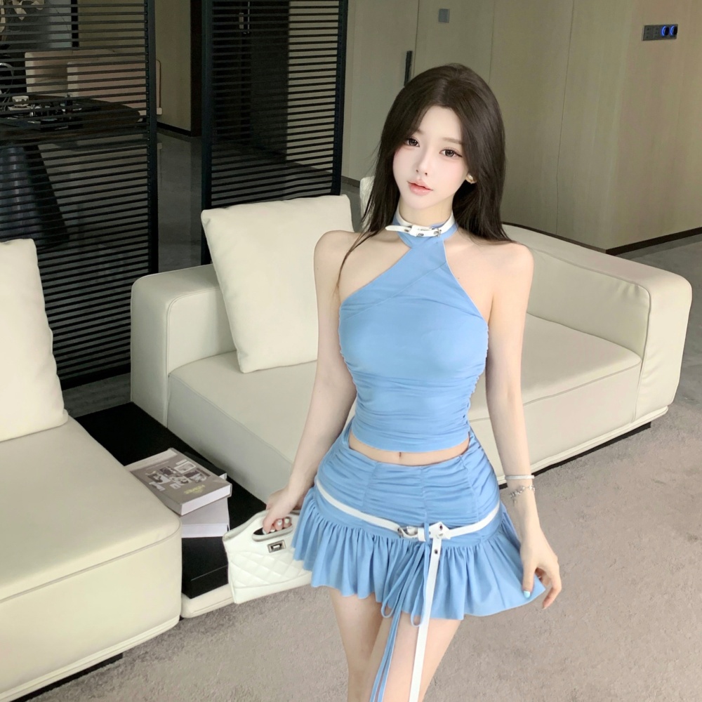 Fold fresh enticement fashion short skirt a set