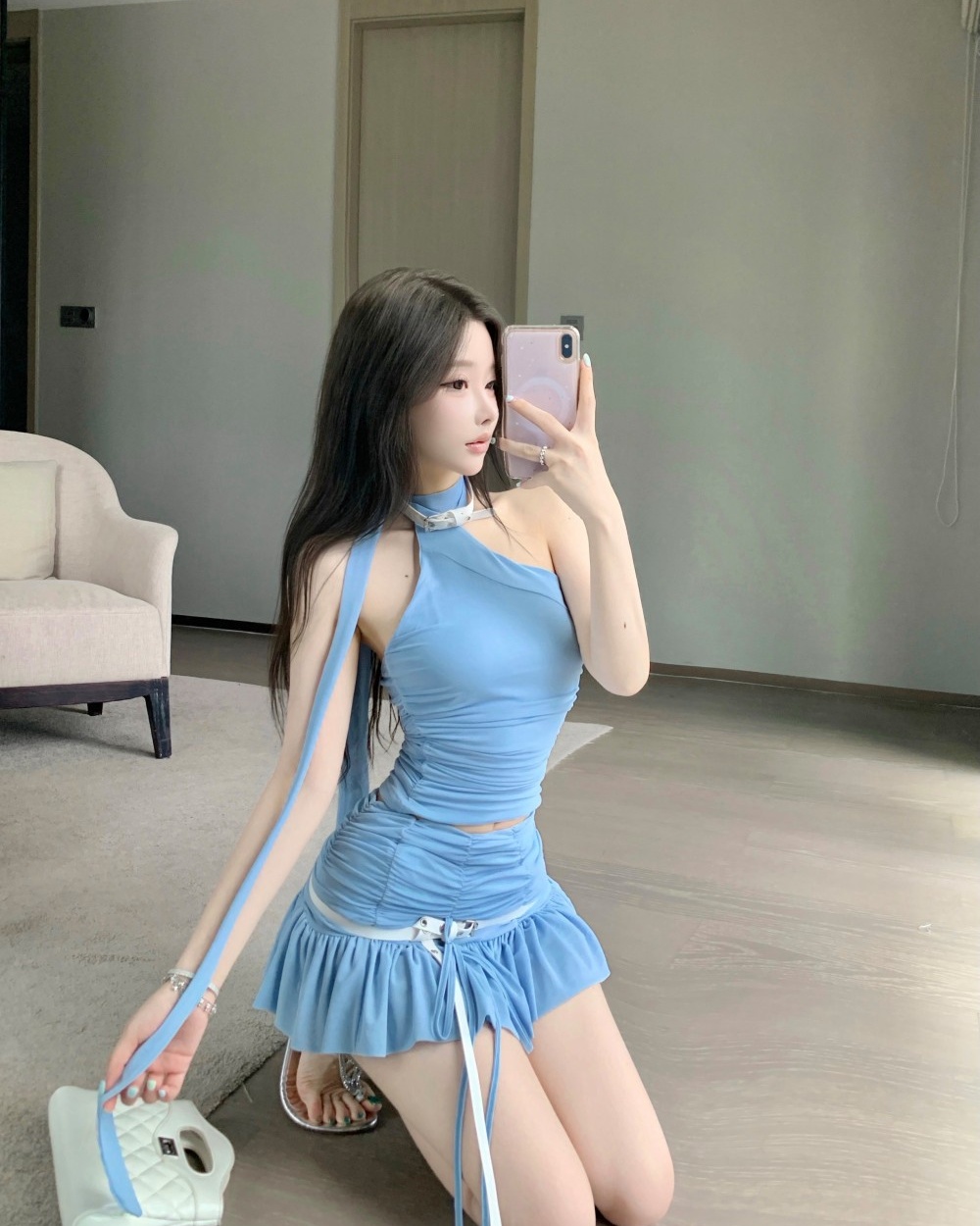 Fold fresh enticement fashion short skirt a set