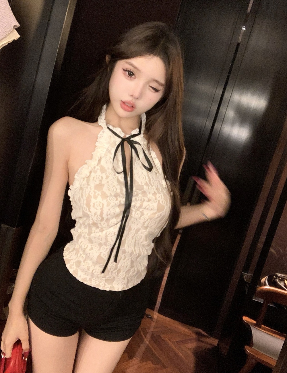 Bottoming sexy sling vest frenum lace slim tops