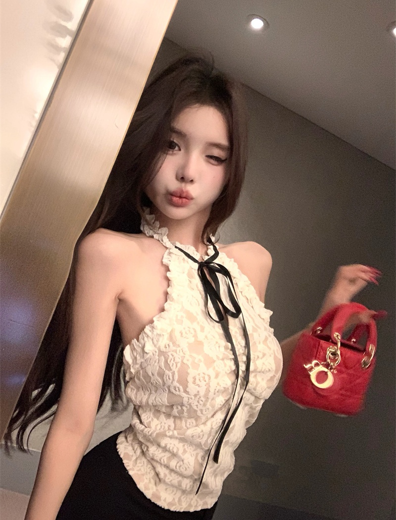 Bottoming sexy sling vest frenum lace slim tops