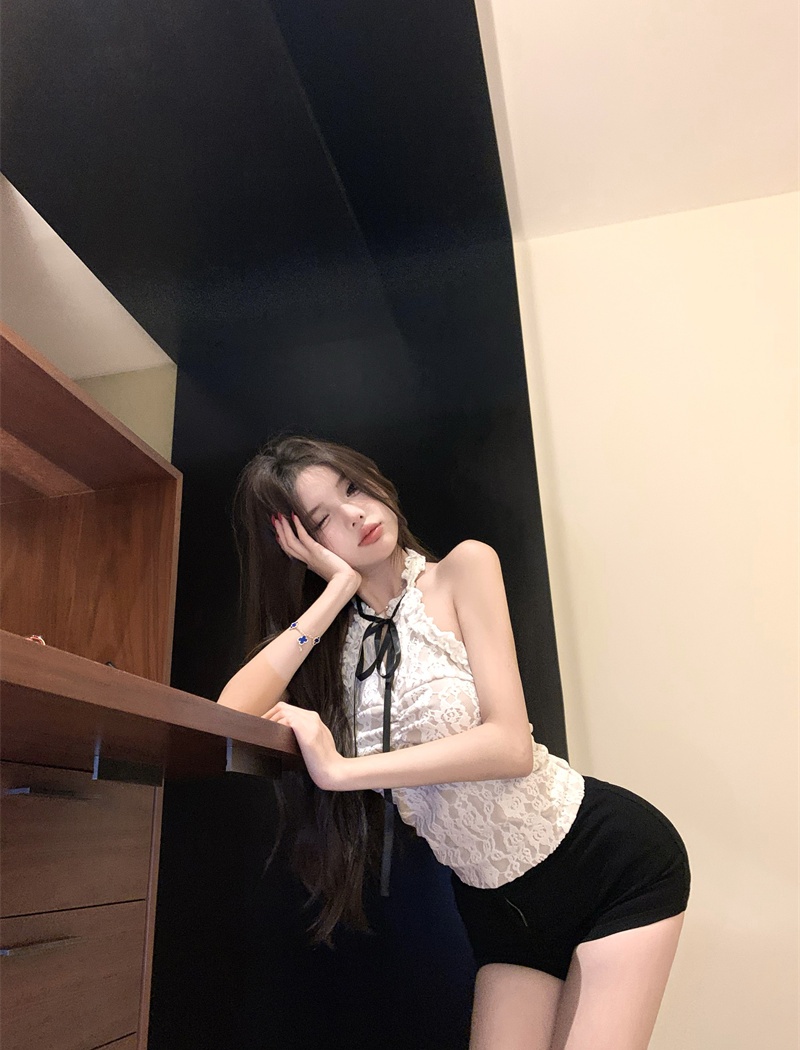 Bottoming sexy sling vest frenum lace slim tops