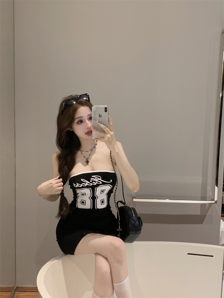 Spicegirl wrapped chest printing slim dress for women