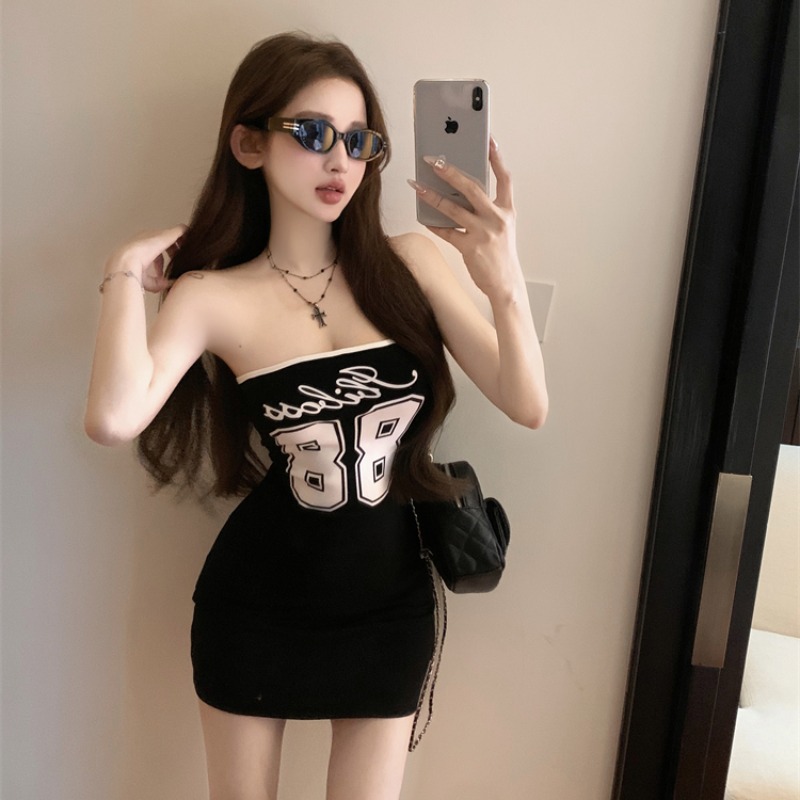 Spicegirl wrapped chest printing slim dress for women