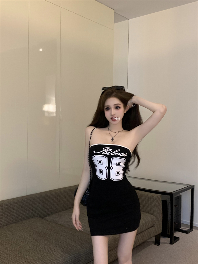 Spicegirl wrapped chest printing slim dress for women