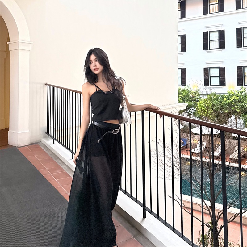 American style chiffon skirt enticement vest 2pcs set