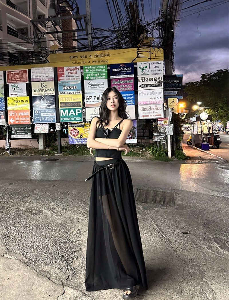American style chiffon skirt enticement vest 2pcs set