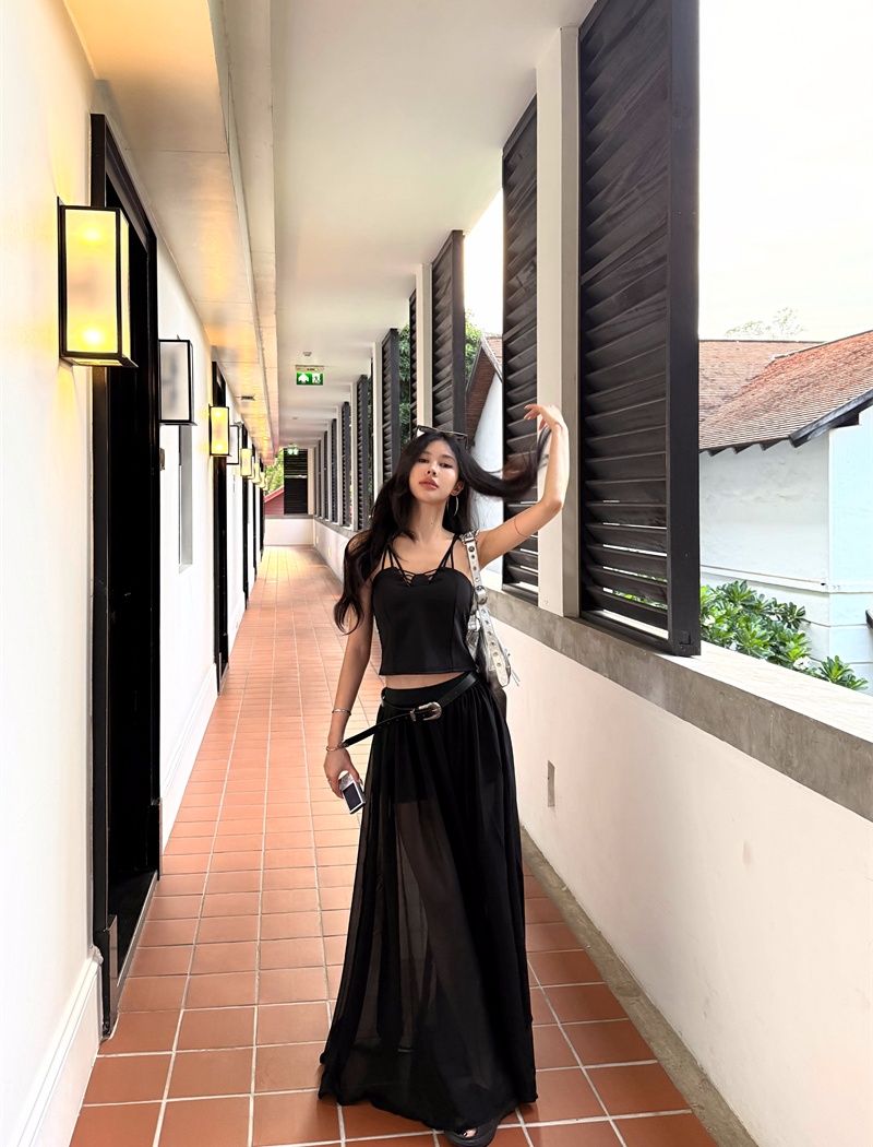 American style chiffon skirt enticement vest 2pcs set
