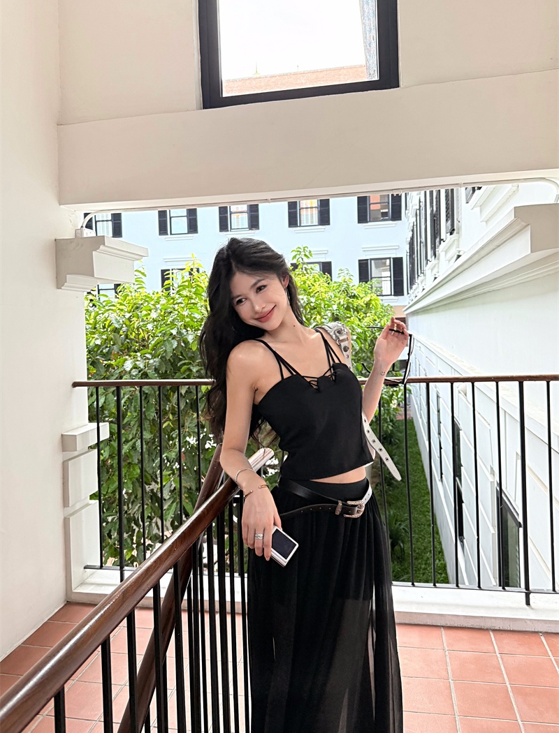 American style chiffon skirt enticement vest 2pcs set