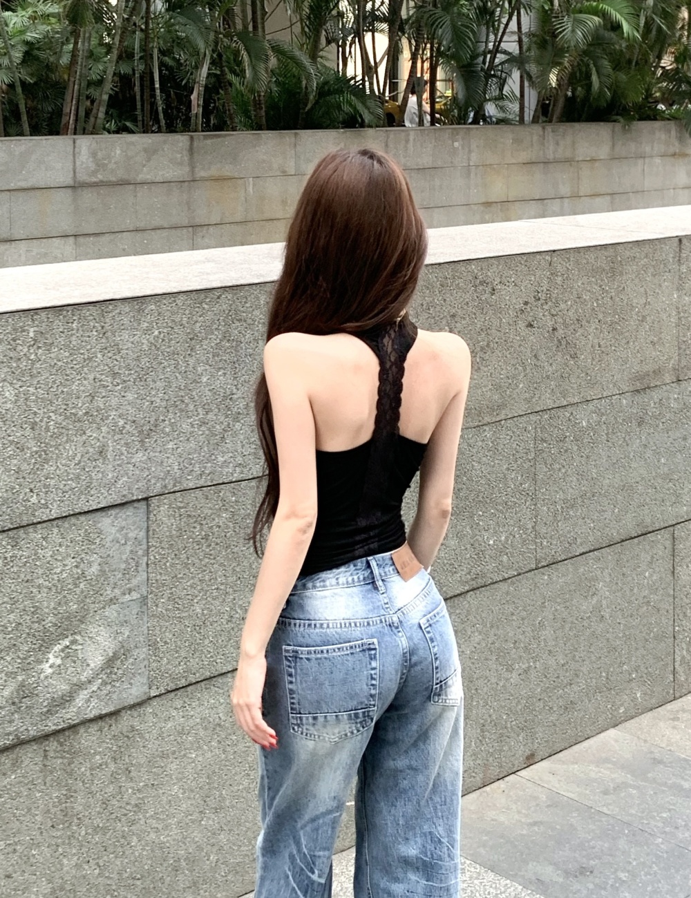 Hollow halter stitching lace vest