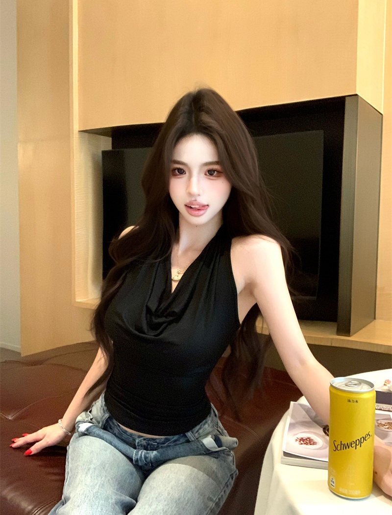 Hollow halter stitching lace vest
