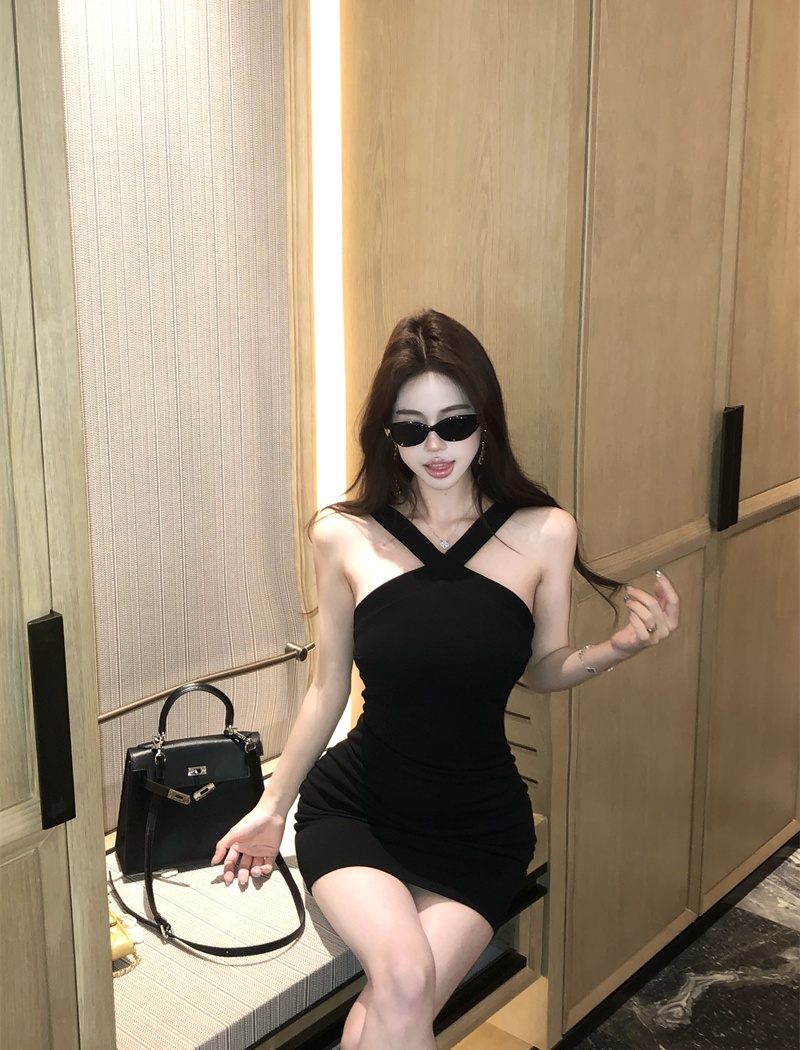 Halter sling strap dress cross black vest