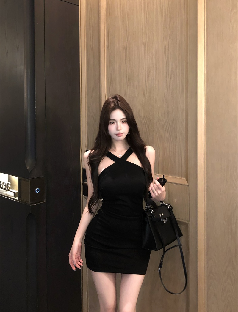 Halter sling strap dress cross black vest