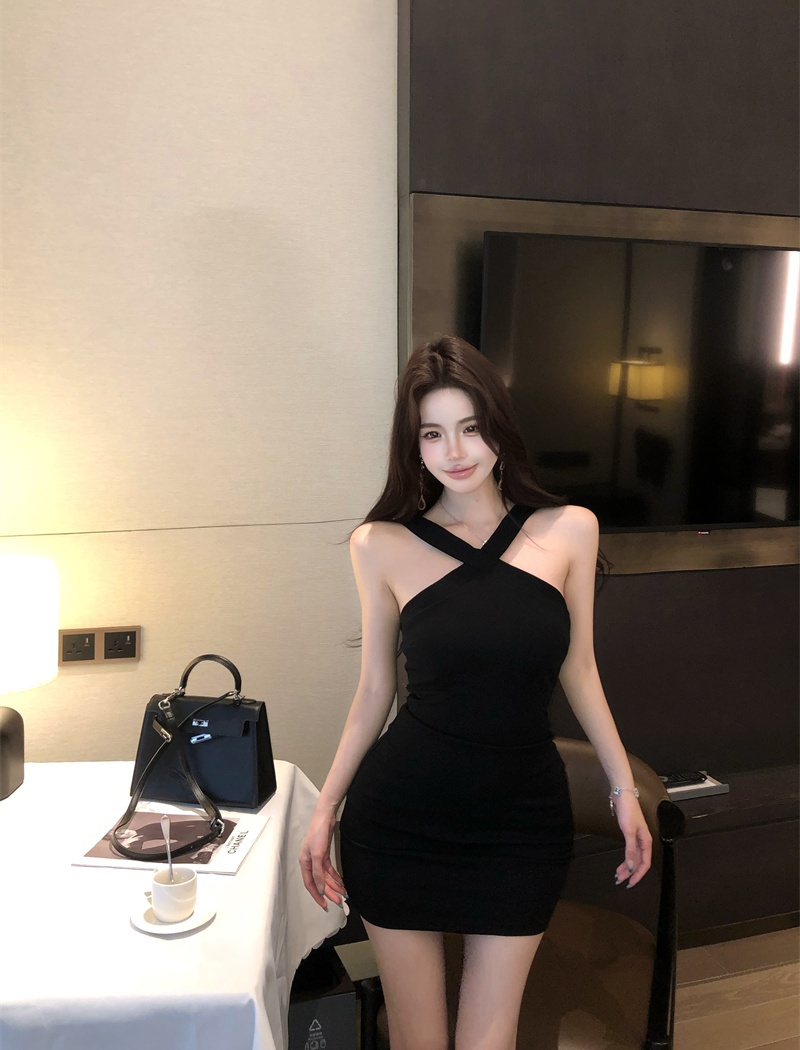 Halter sling strap dress cross black vest