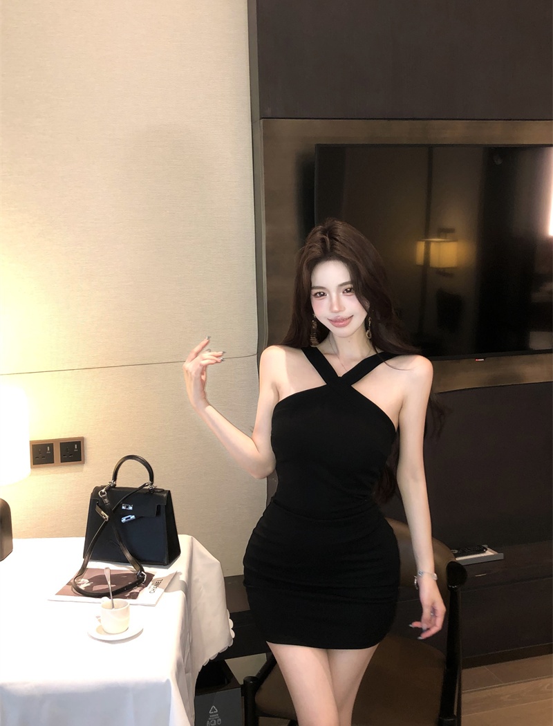 Halter sling strap dress cross black vest