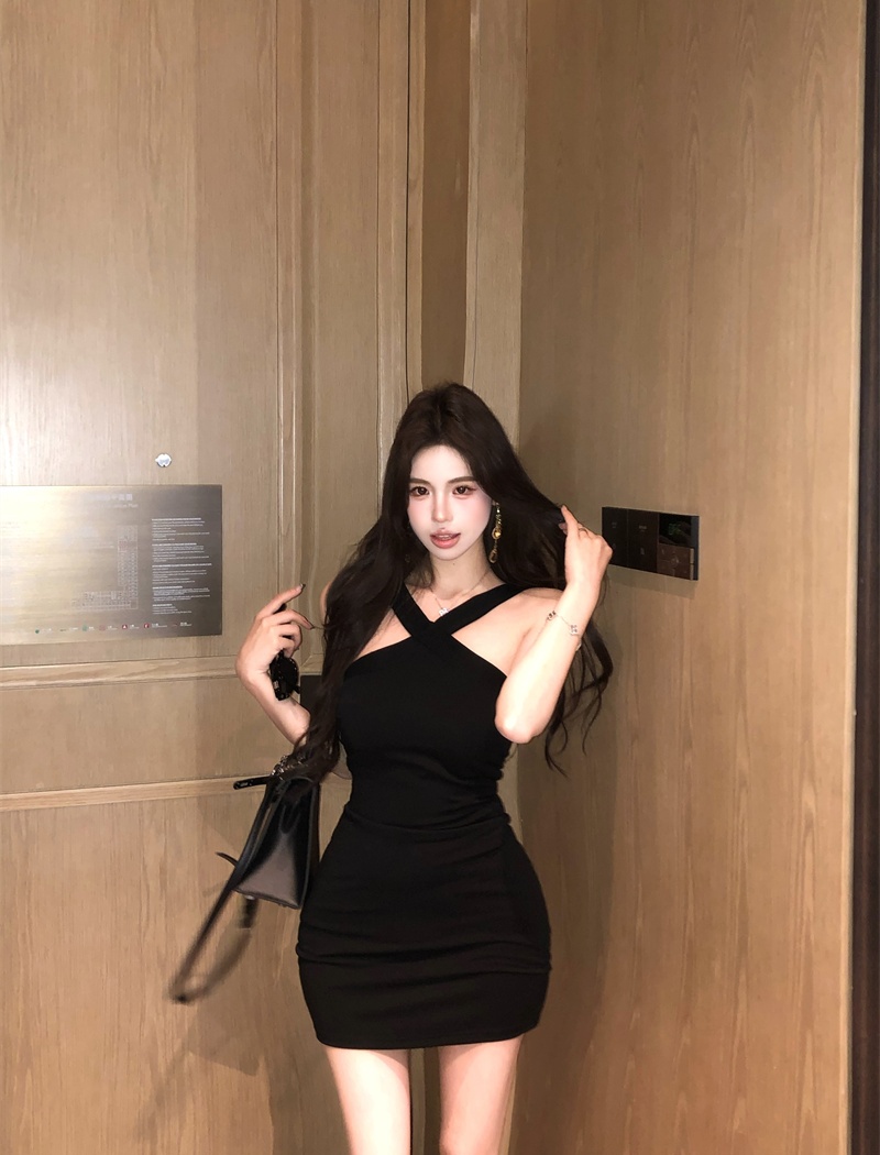 Halter sling strap dress cross black vest