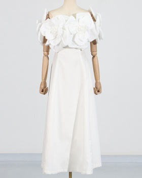 Pinched waist stereoscopic long dress summer flowers dress