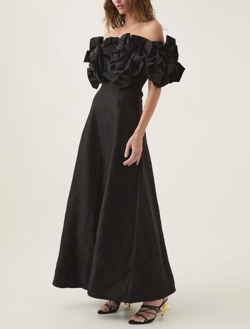Pinched waist stereoscopic long dress summer flowers dress