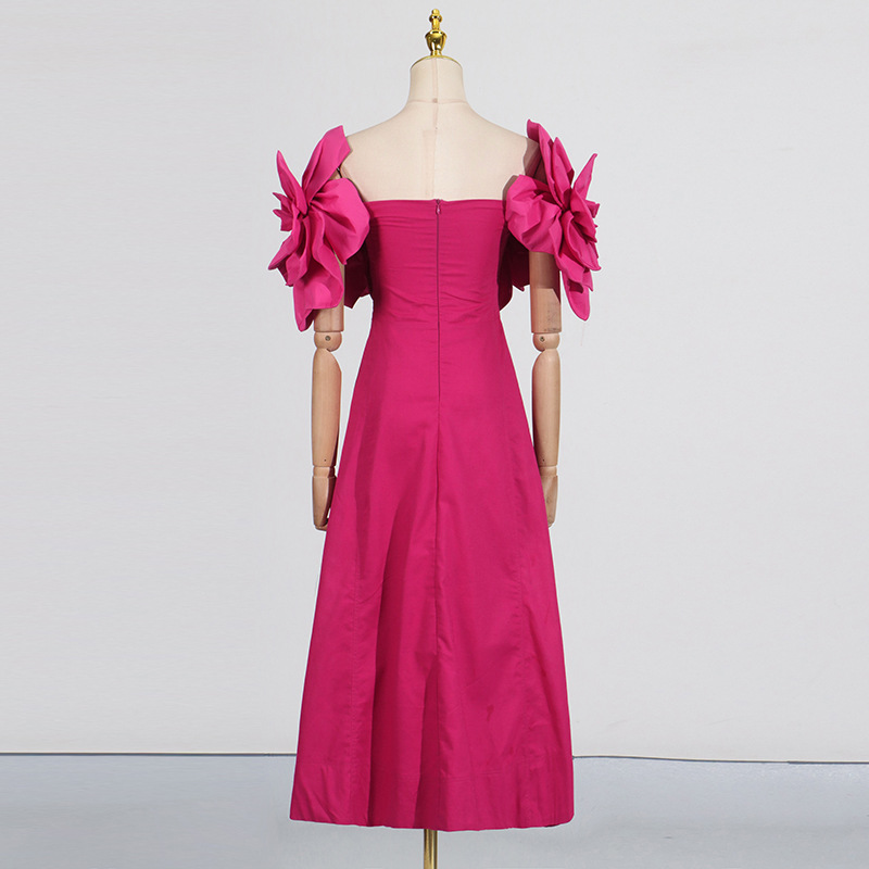 Pinched waist stereoscopic long dress summer flowers dress