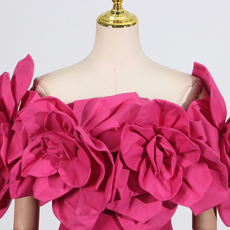 Pinched waist stereoscopic long dress summer flowers dress