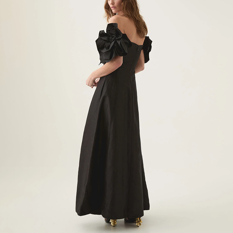 Pinched waist stereoscopic long dress summer flowers dress