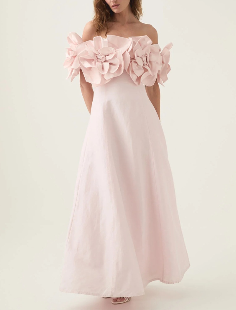 Pinched waist stereoscopic long dress summer flowers dress