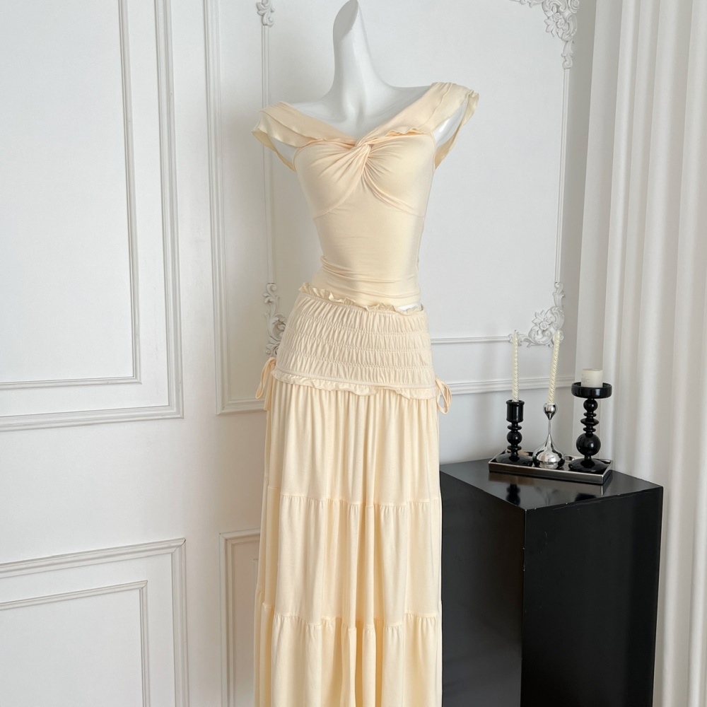 Elastic France style tops temperament short skirt a set