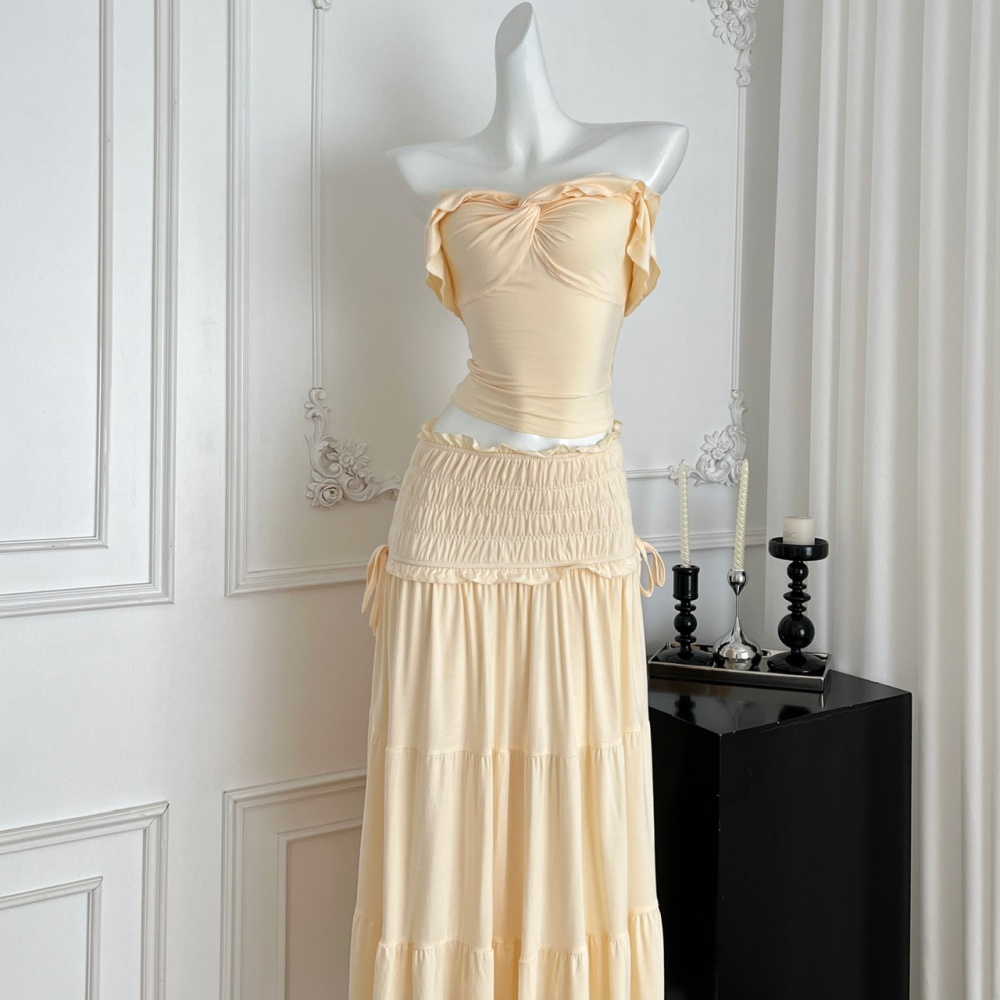 Elastic France style tops temperament short skirt a set