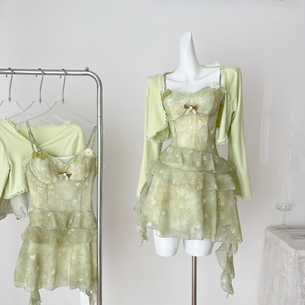 Floral green summer cardigan sling slim coat