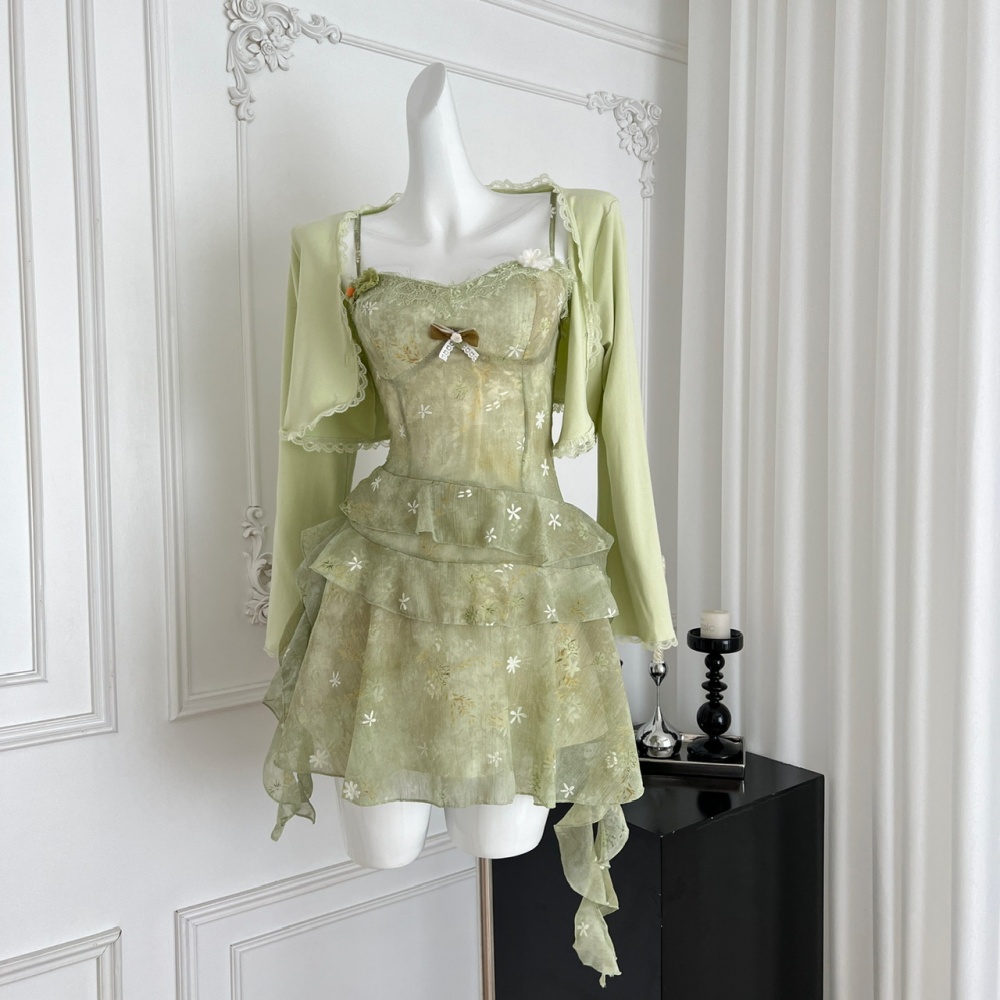 Floral green summer cardigan sling slim coat