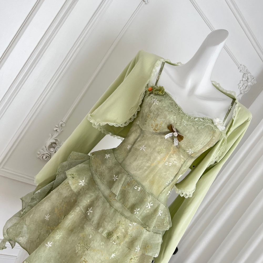 Floral green summer cardigan sling slim coat
