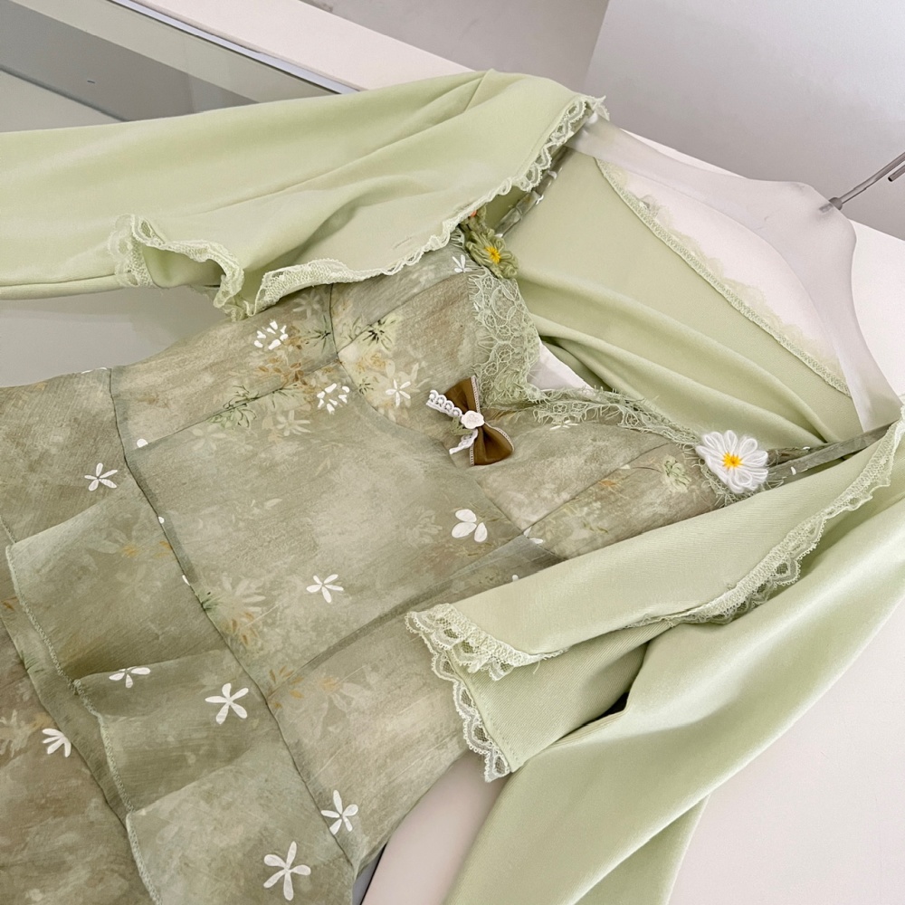 Floral green summer cardigan sling slim coat