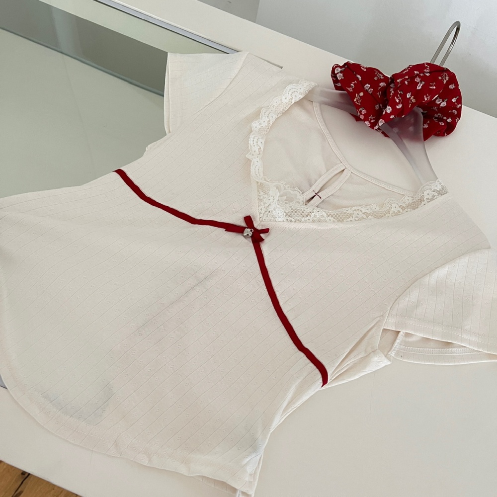 Summer T-shirt red short skirt 2pcs set for women