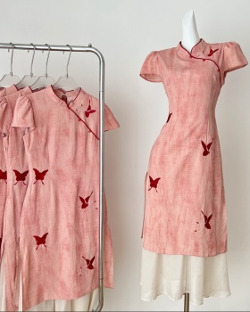 Crimp butterfly dress embroidery slim cheongsam