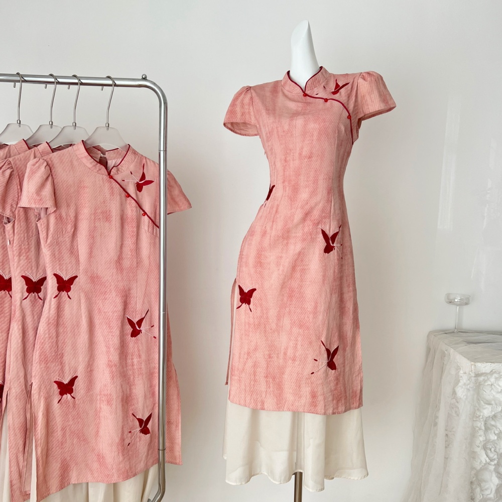 Crimp butterfly dress embroidery slim cheongsam