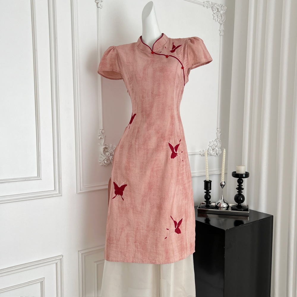 Crimp butterfly dress embroidery slim cheongsam