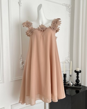 Lazy flowers sloping shoulder stereoscopic dress